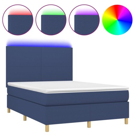 Letto a Molle con Materasso e LED Blu 140x200 cm in Tessuto