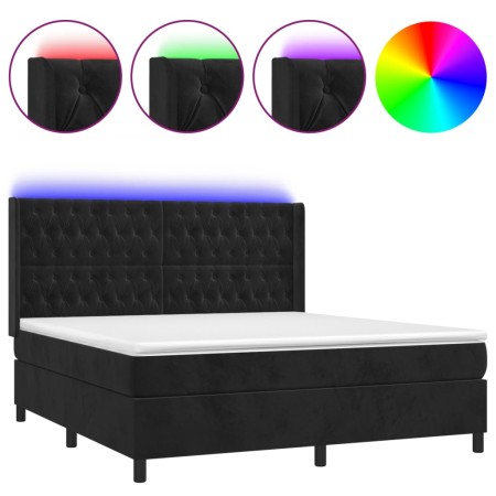 Letto a Molle con Materasso e LED Nero 180x200 cm in Velluto