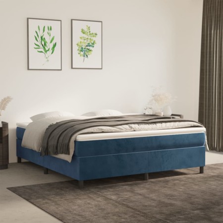 Giroletto a Molle con Materasso Blu Scuro 160x200 cm in Velluto