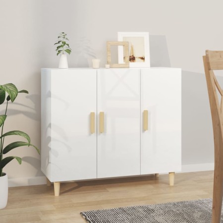 Credenza Bianco Lucido 90x34x80 cm in Legno Multistrato