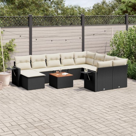 Set Divani da Giardino 11 pz con Cuscini in Polyrattan Nero