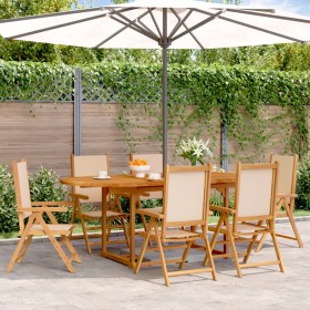 Set Pranzo da Giardino 7 pz Beige in Tessuto e Legno Massello