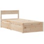 Letto con Cassetti e Materasso 90x200 cm Legno Massello di Pino