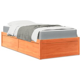 Letto con Materasso Marrone Cera 90x200cm Legno Massello Pino