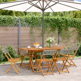 Sedie Giardino Pieghevoli 6pz Grigie Polyrattan Legno Massello