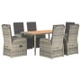 Set da Pranzo da Giardino 7 pz con Cuscini in Polyrattan Grigio