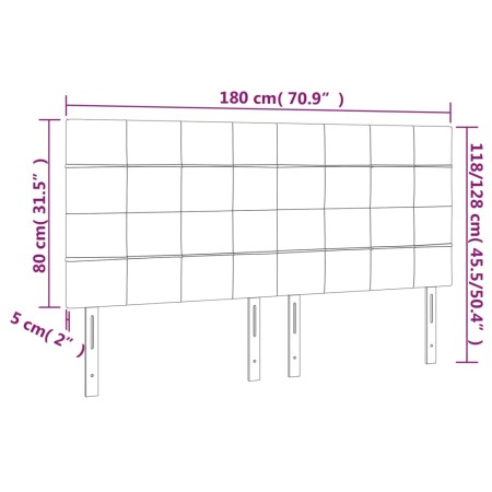 Testiera a LED Tortora 180x5x118/128 cm in Tessuto