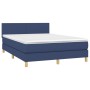 Letto a Molle con Materasso e LED Blu 140x190 cm in Tessuto