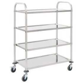 Carrello da Cucina a 4 Livelli 107x55x125 cm in Acciaio Inox