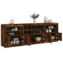 Credenza con Luci LED Rovere Fumo 202x37x67 cm