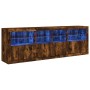 Credenza con Luci LED Rovere Fumo 202x37x67 cm