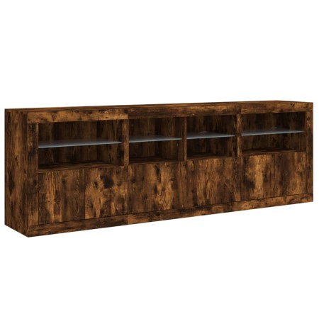 Credenza con Luci LED Rovere Fumo 202x37x67 cm