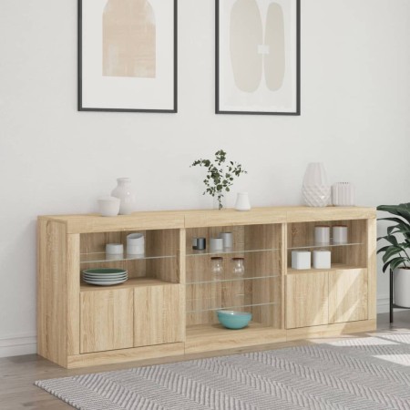 Credenza con Luci LED Rovere Sonoma 181,5x37x67 cm