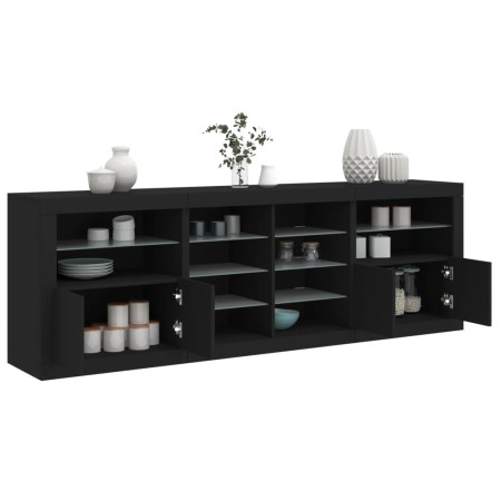 Credenza con Luci LED Nera 202x37x67 cm