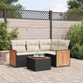 Set Divani da Giardino 5 pz con Cuscini in Polyrattan Nero