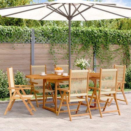 Set Pranzo da Giardino 7 pz Beige Polipropilene/ Legno Massello