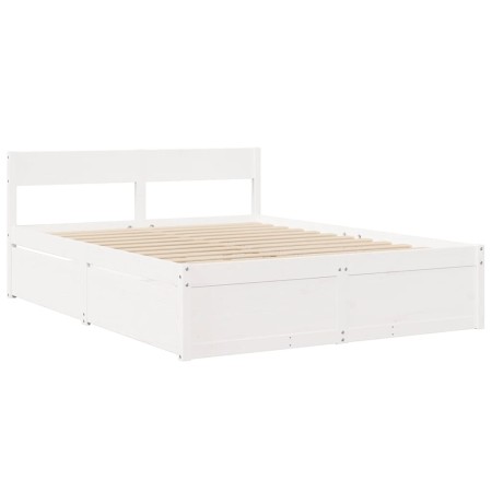 Letto Cassetti e Materasso Bianco 140x200cm Legno Massello Pino