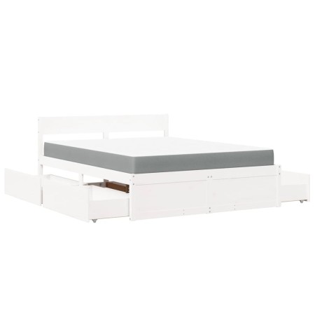 Letto Cassetti e Materasso Bianco 140x200cm Legno Massello Pino