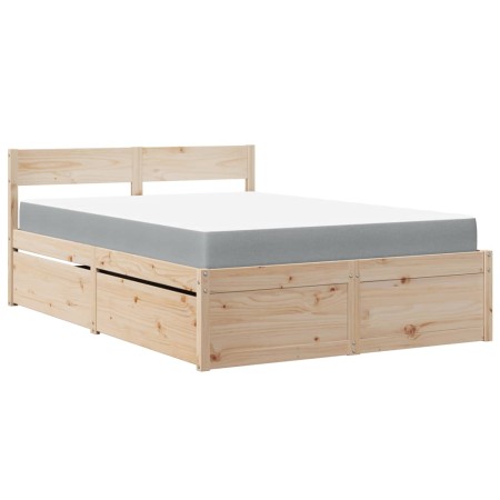 Letto con Cassetti e Materasso 120x200 cm Legno Massello Pino