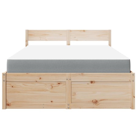 Letto con Cassetti e Materasso 120x200 cm Legno Massello Pino