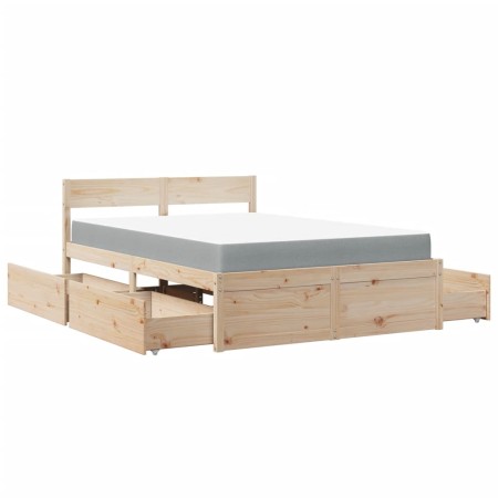 Letto con Cassetti e Materasso 120x200 cm Legno Massello Pino