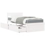 Letto Cassetti e Materasso Bianco 90x200 cm Legno Massello Pino