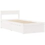 Letto Cassetti e Materasso Bianco 90x200 cm Legno Massello Pino