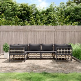 Set Divani da Giardino 6 pz con Cuscini Antracite in Polyrattan