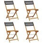 Sedie Giardino Pieghevoli 4pz Nere Polyrattan e Legno Massello