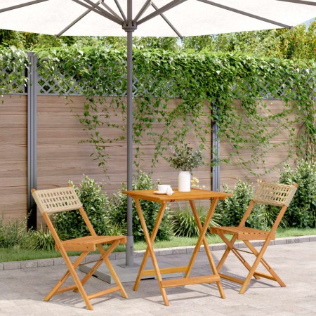 Set da Bistrot 3 pz Beige in Polyrattan e Legno Massello