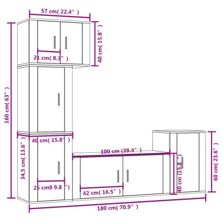 Set di Mobili Porta TV 5 pz Grigio Sonoma in Legno Multistrato