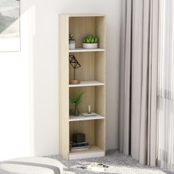 Libreria a 4 Ripiani Bianco e Sonoma 40x24x142cm in Multistrato