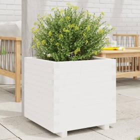 Fioriera da Giardino Bianca 60x60x49,5cm Legno Massello di Pino