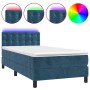 Letto a Molle con Materasso e LED Blu Scuro 90x190cm in Velluto