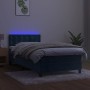 Letto a Molle con Materasso e LED Blu Scuro 90x190cm in Velluto