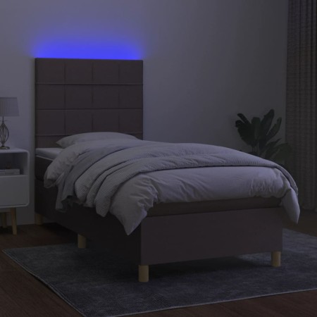 Letto a Molle con Materasso e LED Tortora 100x200cm in Tessuto