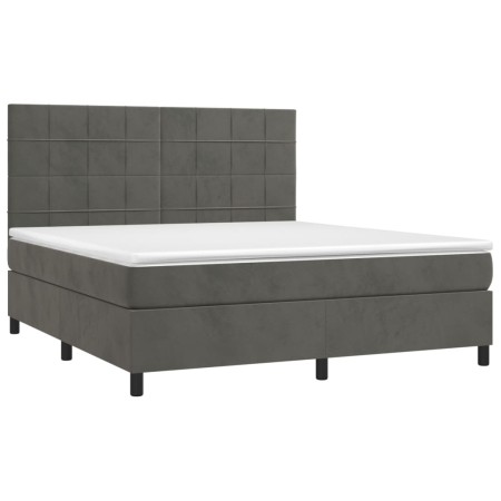 Letto a Molle con Materasso e LED Grigio Scuro 160x200 cm