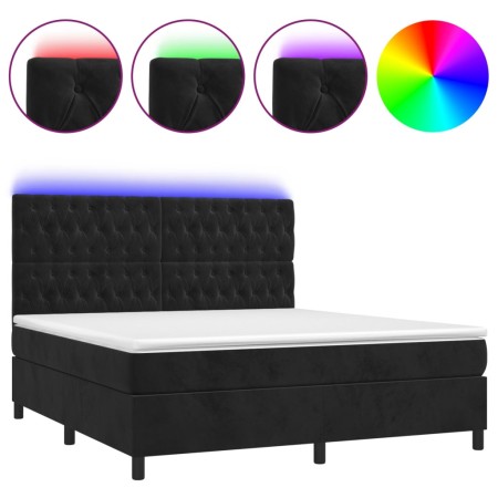 Letto a Molle con Materasso e LED Nero 180x200 cm in Velluto