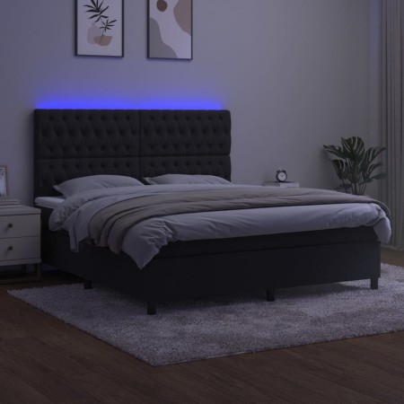 Letto a Molle con Materasso e LED Nero 180x200 cm in Velluto