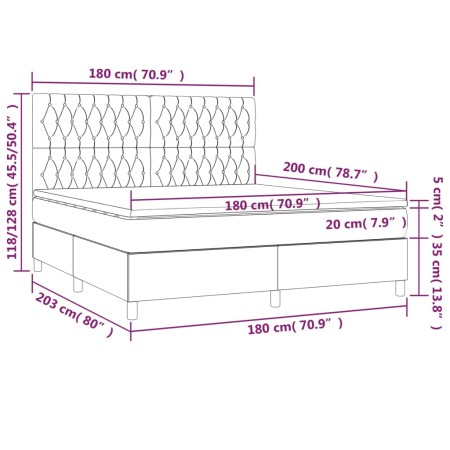 Letto a Molle con Materasso e LED Nero 180x200 cm in Velluto