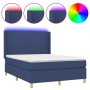 Letto a Molle con Materasso e LED Blu 140x190 cm in Tessuto