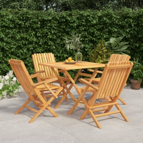 Set da Pranzo per Giardino 5 pz in Legno Massello di Teak