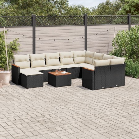 Set Divani da Giardino 11 pz con Cuscini in Polyrattan Nero