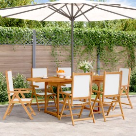 Set Pranzo da Giardino 7 pz Crema in Tessuto e Legno Massello