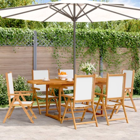 Set Pranzo da Giardino 7 pz Crema in Tessuto e Legno Massello