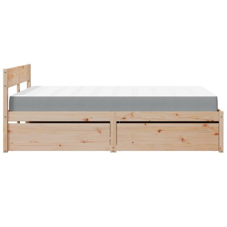 Letto con Cassetti e Materasso 140x190 cm Legno Massello Pino