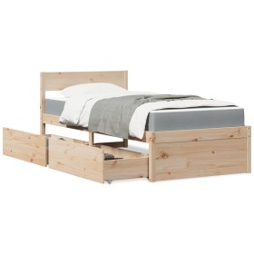 Letto con Cassetti e Materasso 90x190 cm Legno Massello di Pino