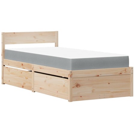 Letto con Cassetti e Materasso 90x190 cm Legno Massello di Pino