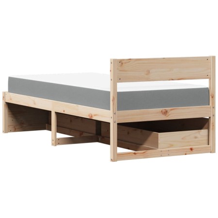 Letto con Cassetti e Materasso 90x190 cm Legno Massello di Pino