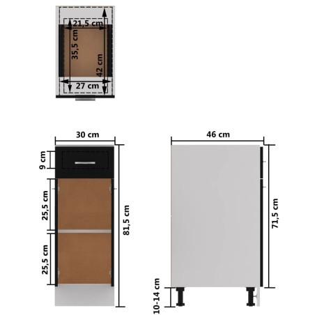 Armadio con Cassetto Nero 30x46x81,5 cm in Legno Multistrato